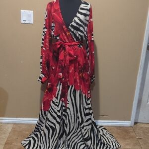Elegant Red and Black Zebra Print Wrap Dress